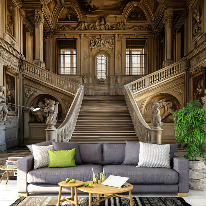 Baroque - Inspired Palace Mural Wallpaper | Gold, Brown, Cream