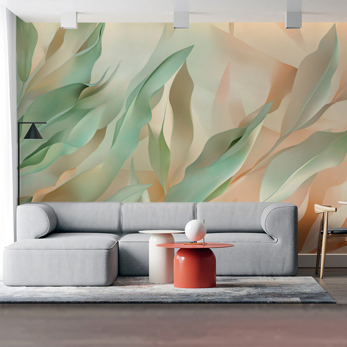 Abstract Leaf Mural Wallpaper | Green, Orange, Beige