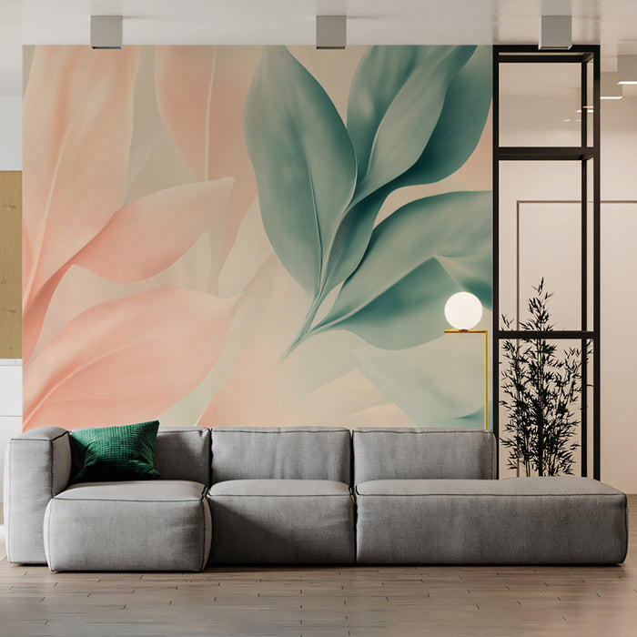 Abstract Leaf Mural Wallpaper | Green, Orange, Beige