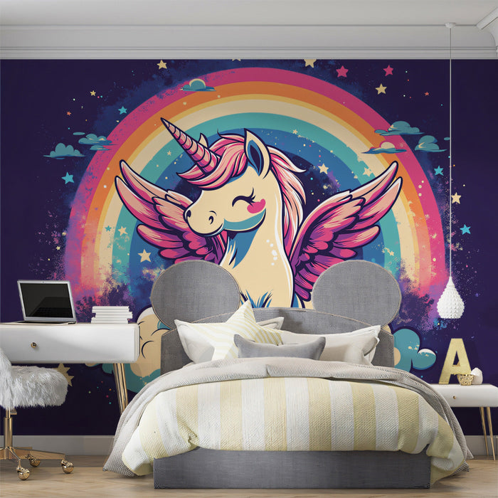 Rainbow Unicorn Mural Wallpaper | Multicolored