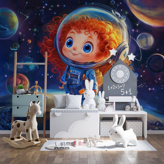 Astronaut Adventure Mural Wallpaper | Multicolored Space Tones