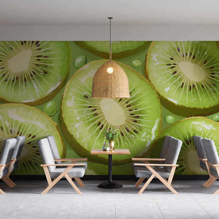 Kiwi Paradise Mural Wallpaper | Green, Yellow, Brown