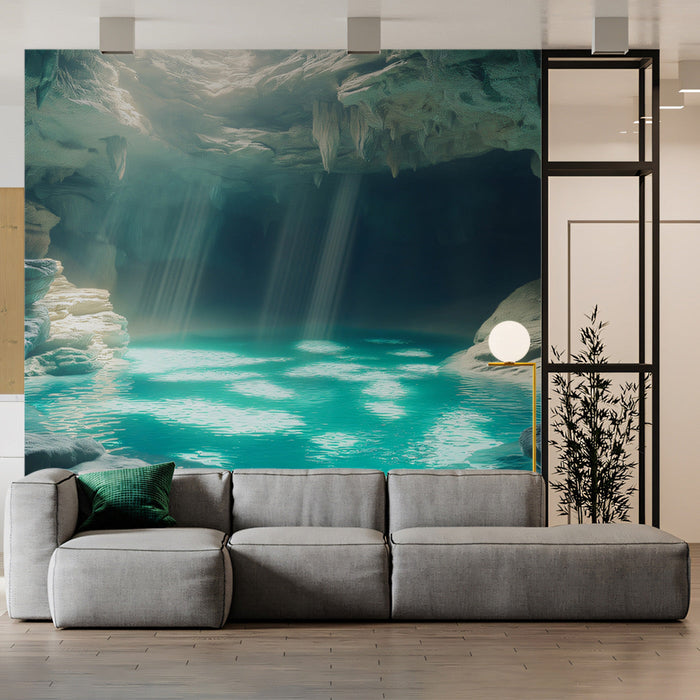Ice - Cave Serenity Mural Wallpaper | Blue, White, Gray