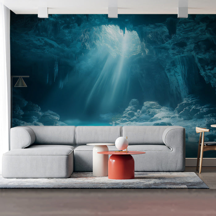 Ice - Cave Serenity Mural Wallpaper | Blue, White, Gray