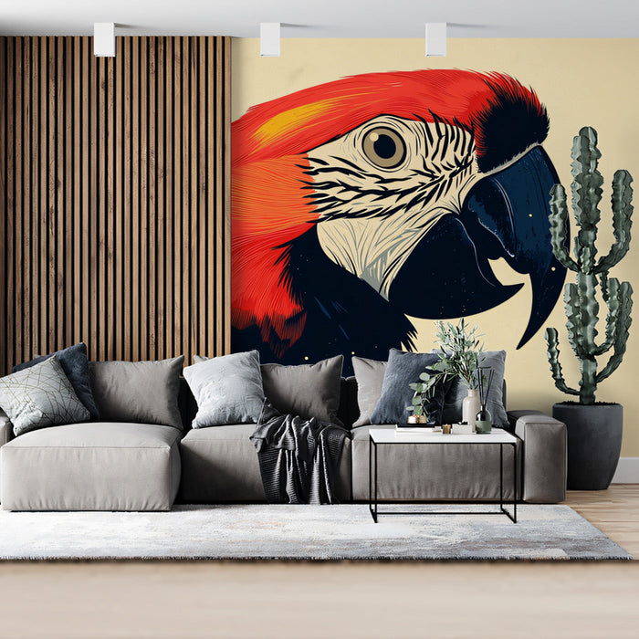 Colorful Parrot Mural Wallpaper | Red, Orange, Yellow, Blue