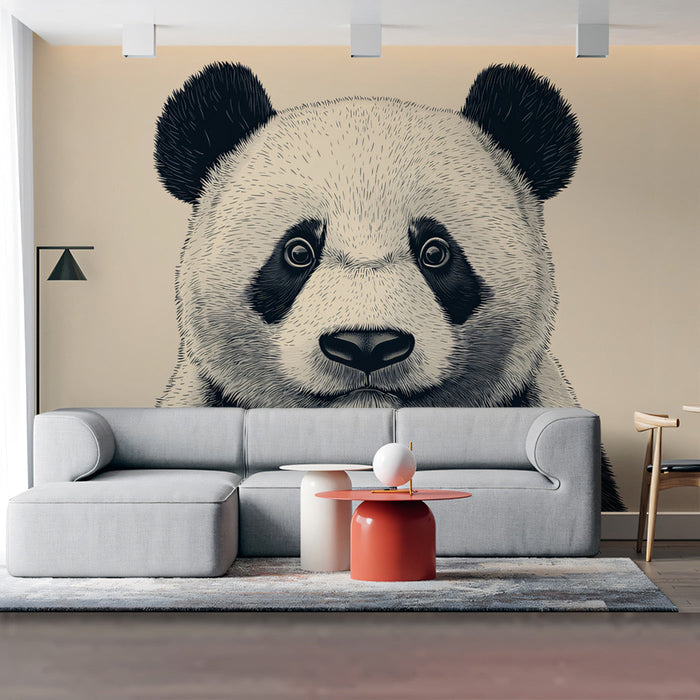 Panda Charm Mural Wallpaper | Black, White, Beige