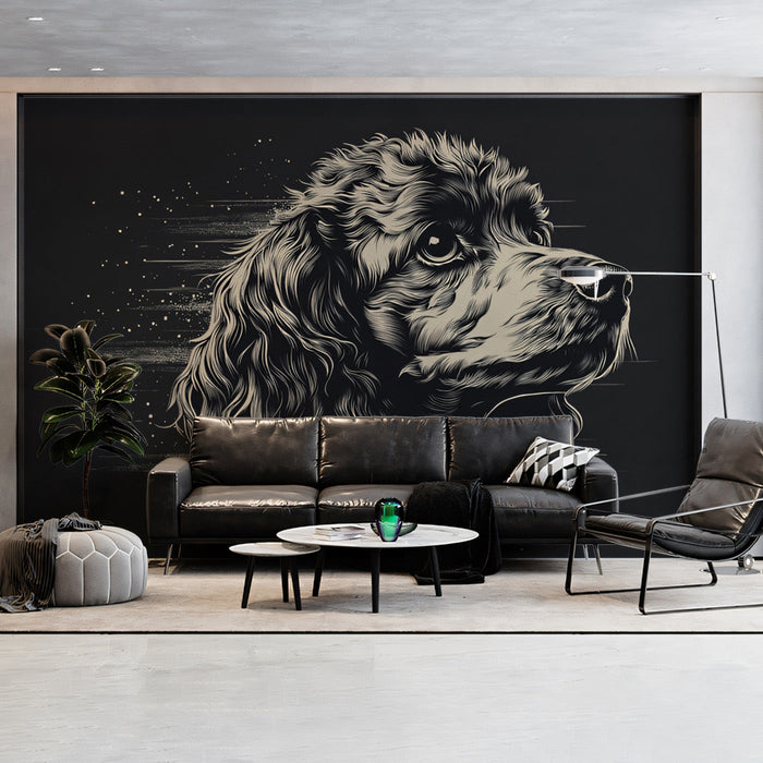 Cocker Spaniel Grace Mural Wallpaper | Black, Cream, Gold