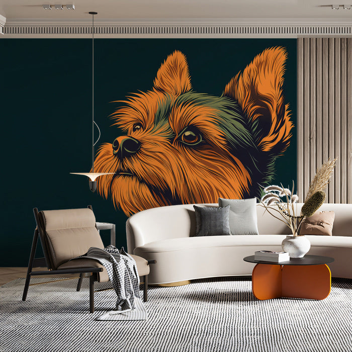 Yorkshire Terrier Elegance Mural Wallpaper | Brown, Gold, Green