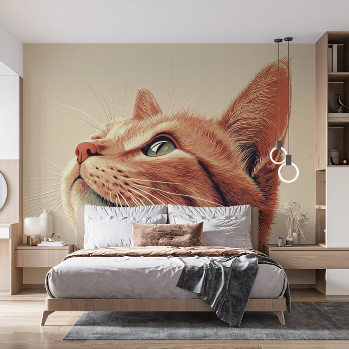 Ginger Cat Grace Mural Wallpaper | Orange, Beige