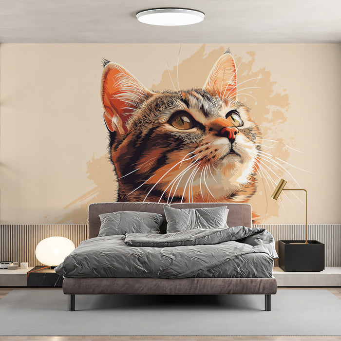 Ginger Cat Grace Mural Wallpaper | Orange, Beige