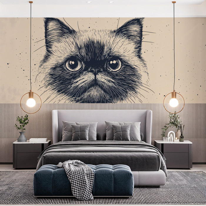 Persian Cat Charm Mural Wallpaper | Black, Cream