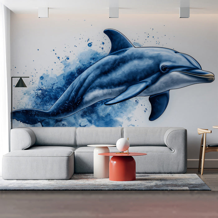 Playful Dolphin Mural Wallpaper | Light Blue, White