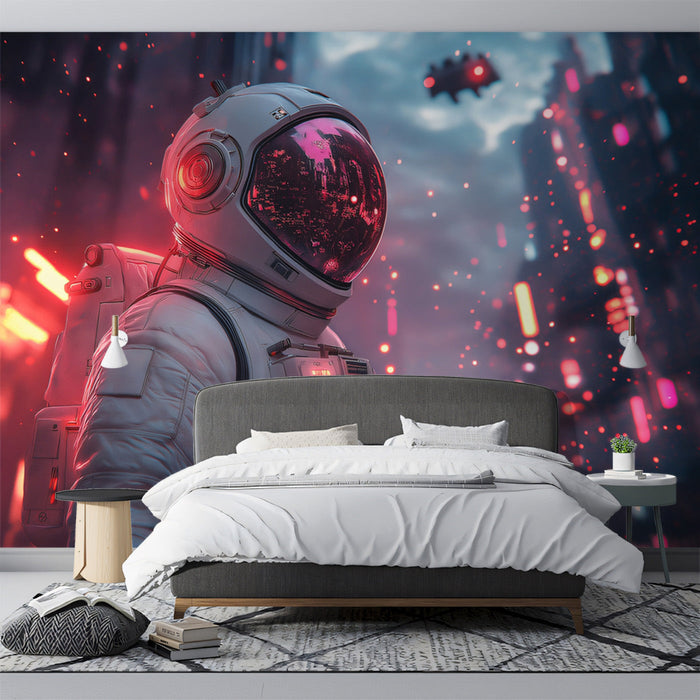 Astral Explorer Mural Wallpaper | Blue, Pink, Black