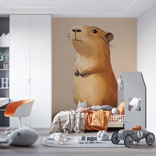 Charming Capybara Mural Wallpaper | Brown, Cream