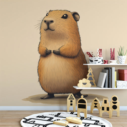 Charming Capybara Mural Wallpaper | Brown, Cream