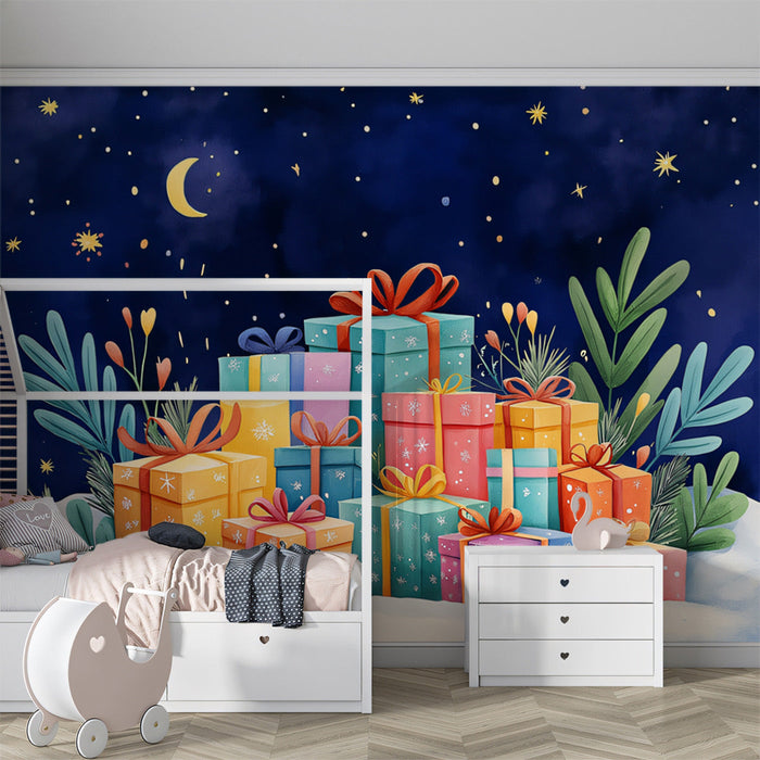 Starry Giftland Mural Wallpaper | Blue, Multicolored