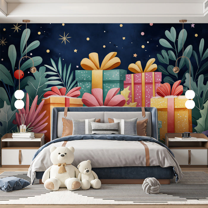 Starry Giftland Mural Wallpaper | Blue, Multicolored