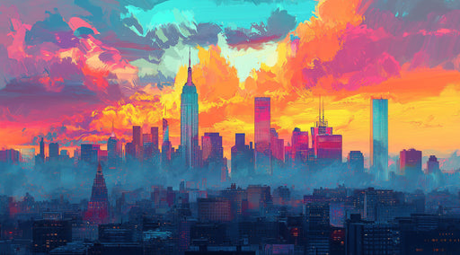 Colorful Cityscape Mural Wallpaper | Multicolored