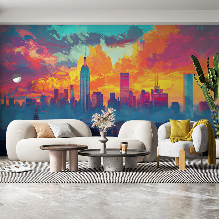 Colorful Cityscape Mural Wallpaper | Multicolored