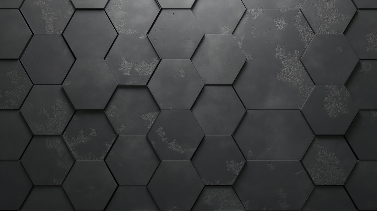 Dark Hexagonal Concrete Mural Wallpaper | Dark Gray and Black