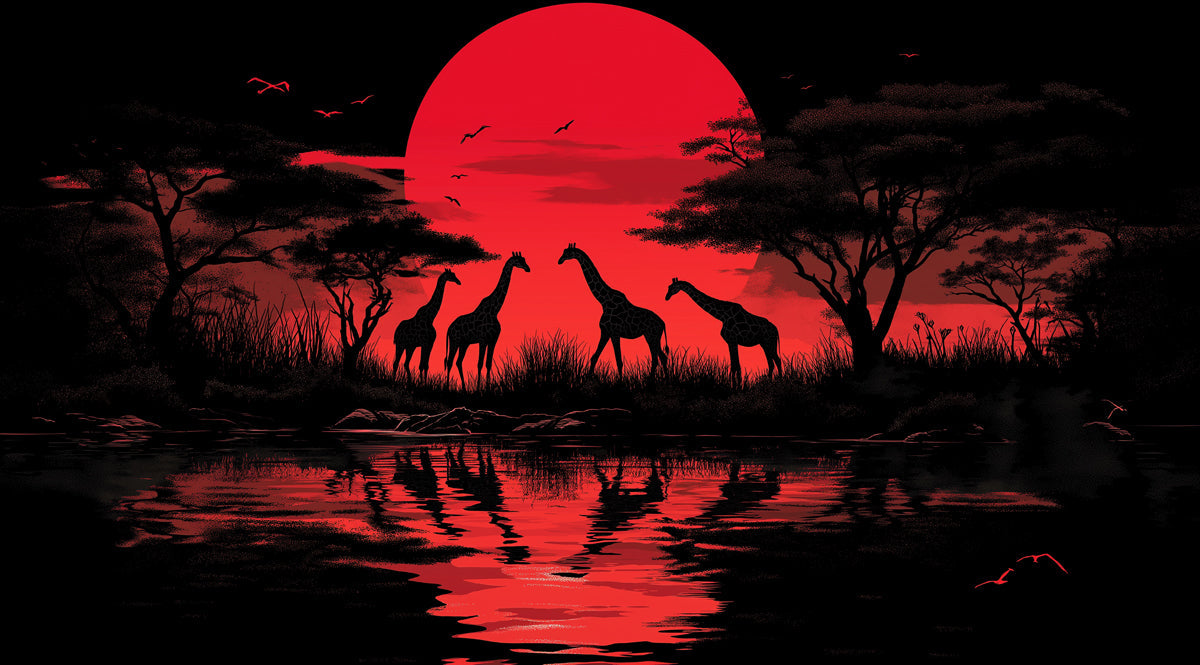 Giraffe Serenade at African Sunset Mural Wallpaper