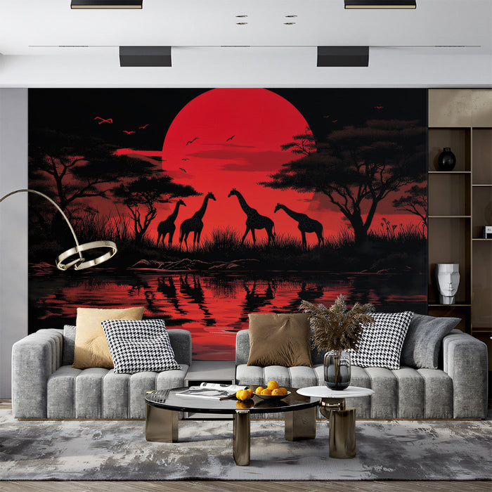 Giraffe Serenade at African Sunset Mural Wallpaper