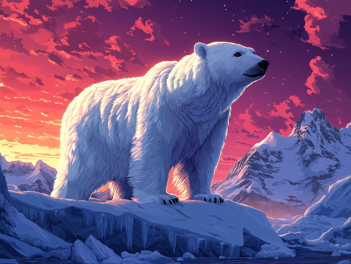 Arctic Sunset with Bears Mural Wallpaper