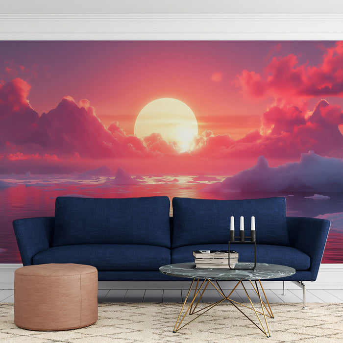 Crimson Sunrise Over the Sea Mural Wallpaper