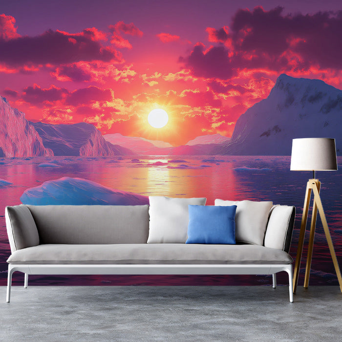 Crimson Sunrise Over the Sea Mural Wallpaper