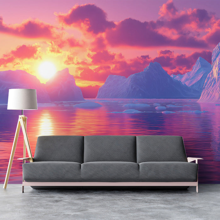 Crimson Sunrise Over the Sea Mural Wallpaper