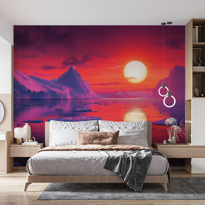 Crimson Sunrise Over the Sea Mural Wallpaper