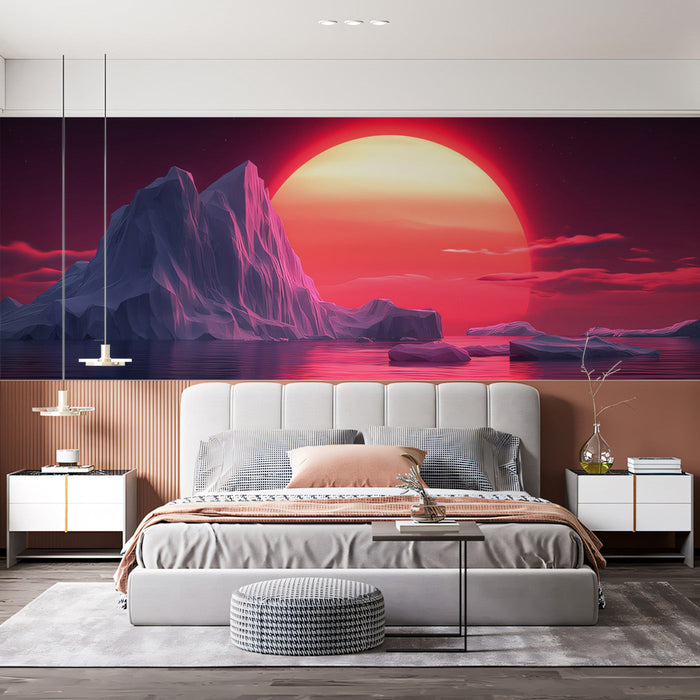 Crimson Sunrise Over the Sea Mural Wallpaper