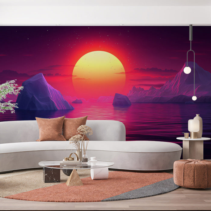 Crimson Sunrise Over the Sea Mural Wallpaper