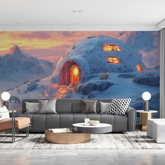Igloo at Sunset Mural Wallpaper