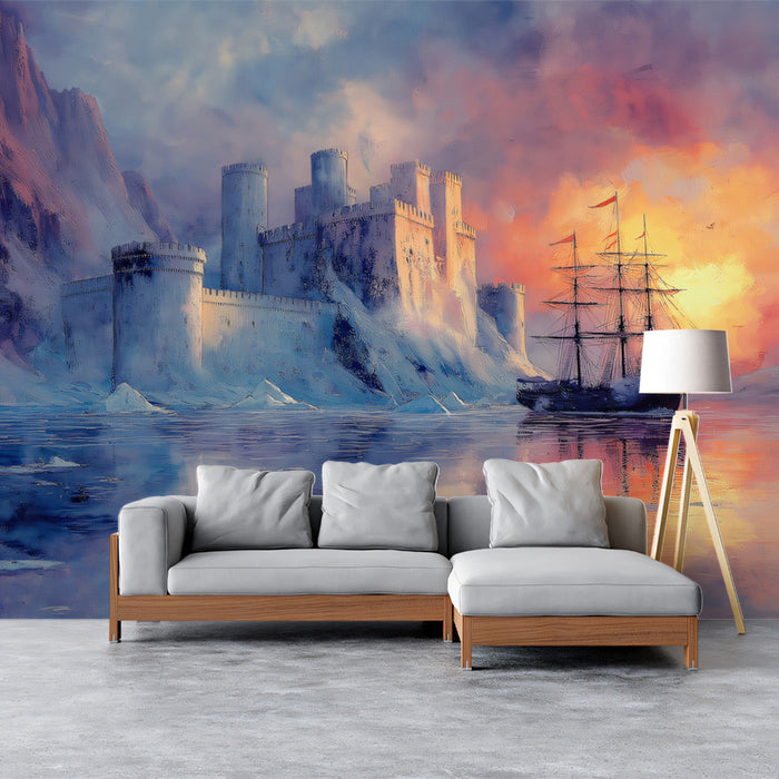 Coastal Castle at Sunset Mural Wallpaper