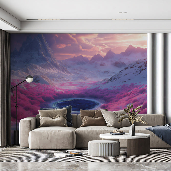Magenta Mountain Valley Mural Wallpaper