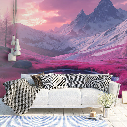 Pink - Hued Alpine Landscape Mural Wallpaper
