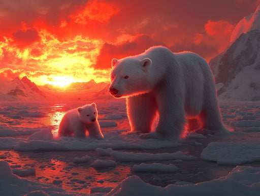 Arctic Sunrise with Cubs Mural Wallpaper