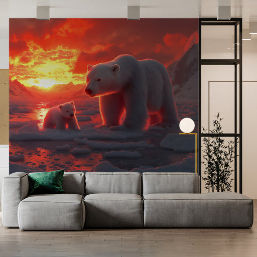 Arctic Sunrise with Cubs Mural Wallpaper