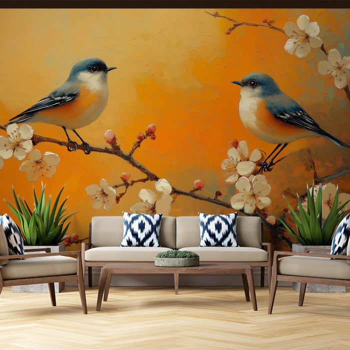 Birds on Blossom Branches Mural Wallpaper