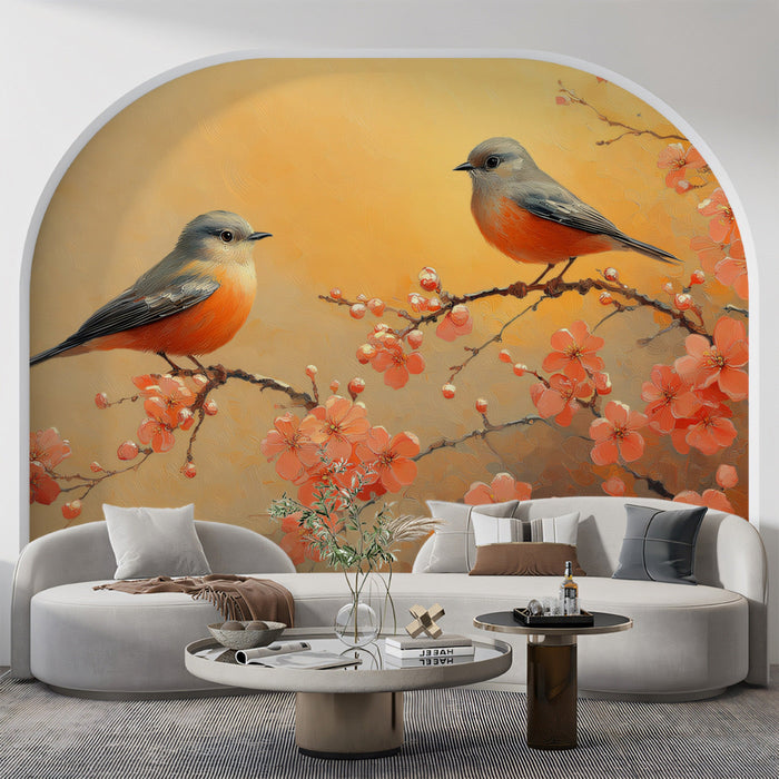 Birds on Blossom Branches Mural Wallpaper