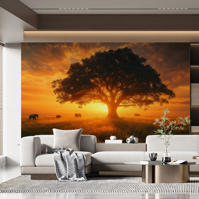 African Savannah Sunset Mural Wallpaper