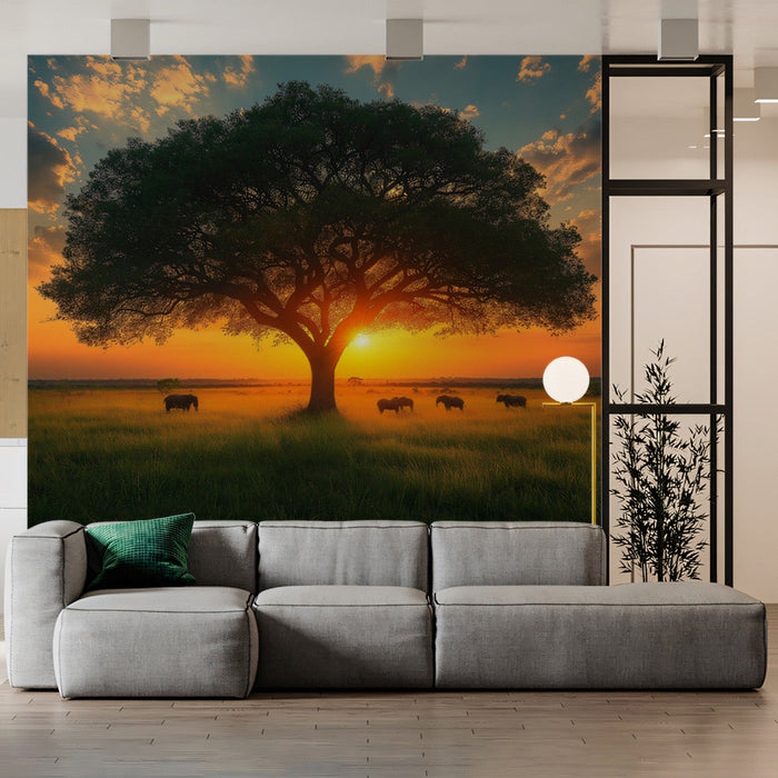 African Savannah Sunset Mural Wallpaper