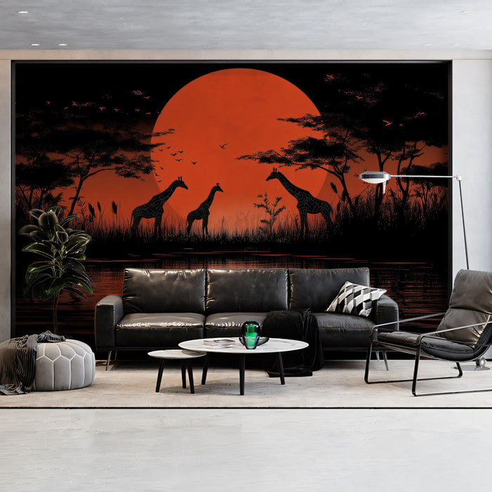 Giraffes at Sunset Mural Wallpaper
