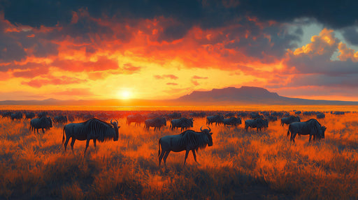 Another Wildebeest Savannah Sunset Mural Wallpaper