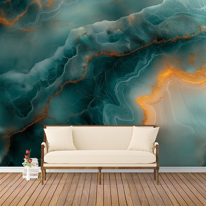Emerald and Gold Marble Mural Wallpaper | Emerald Green, Gold and White Marble