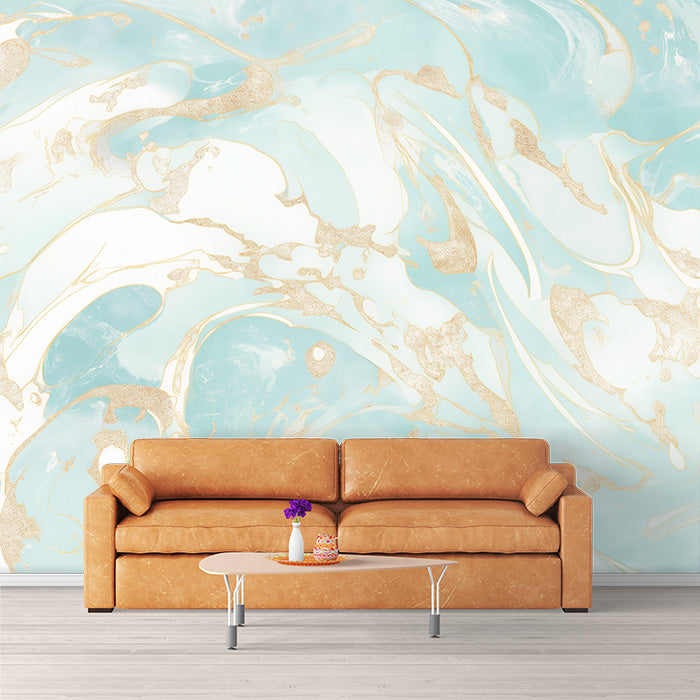 Turquoise and Gold Swirl Mural Wallpaper | Turquoise, Gold and White Marble -1