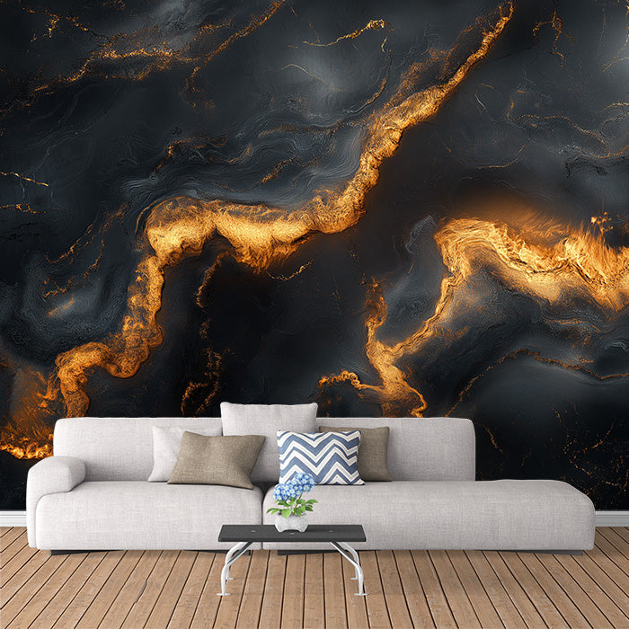 Papel tapiz mural de mármol negro y dorado | Mármol negro, dorado y gris oscuro