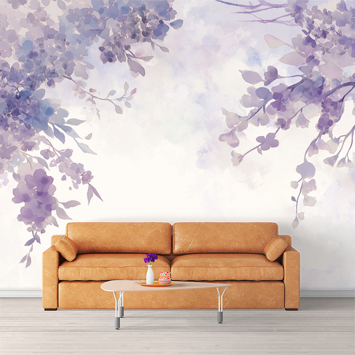 Papel tapiz mural acuarela floral de lavanda | Lavanda, púrpura, blanco y azul claro -2