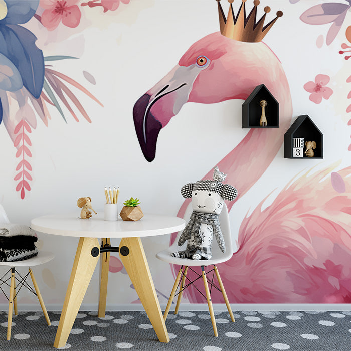 Close-up Pink Flamingo Mural Wallpaper | Pink, Purple, Blue and White Flamingo